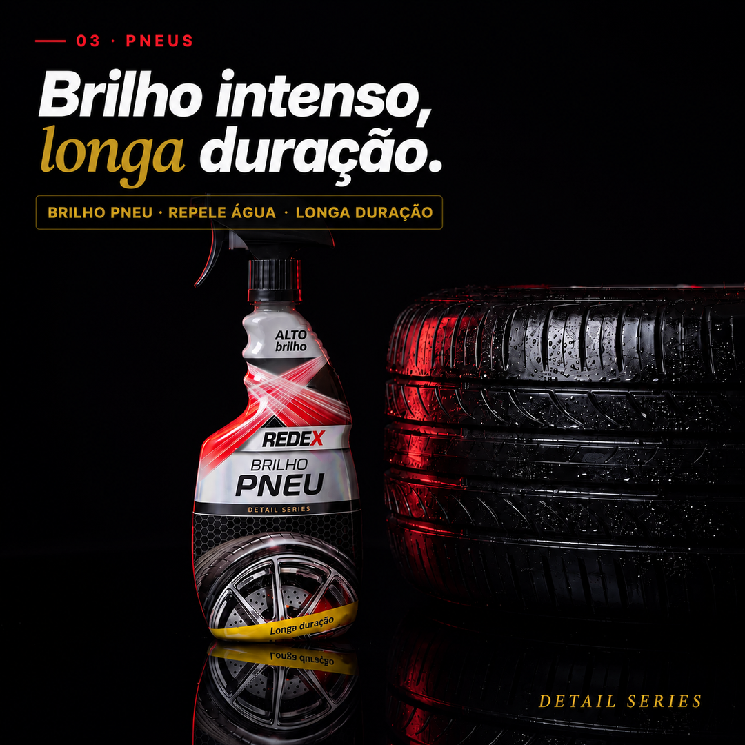 Brilho Pneu — negro de stand, seco ao toque