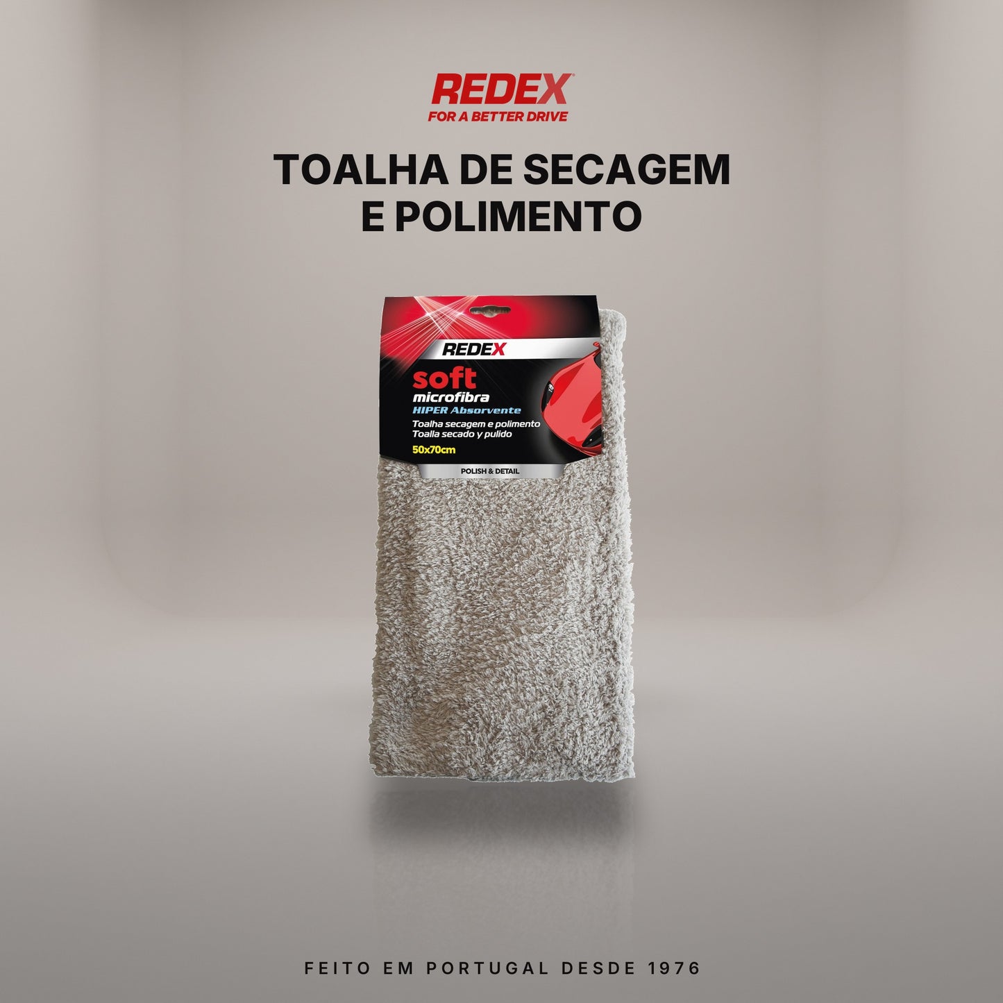Redex Toalha de Secagem e Polimento em microfibra — packshot em estúdio