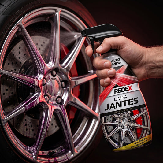 Jante de liga leve durante a limpeza com Redex Limpa Jantes