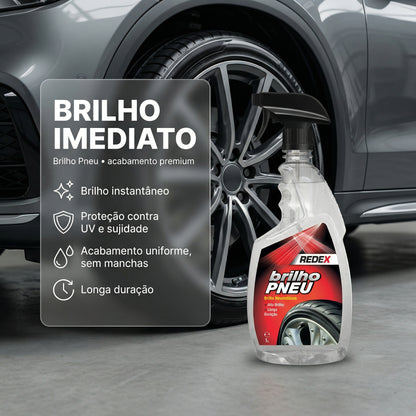 Produto redex brilho pneu para deixar os pneus como novos. 