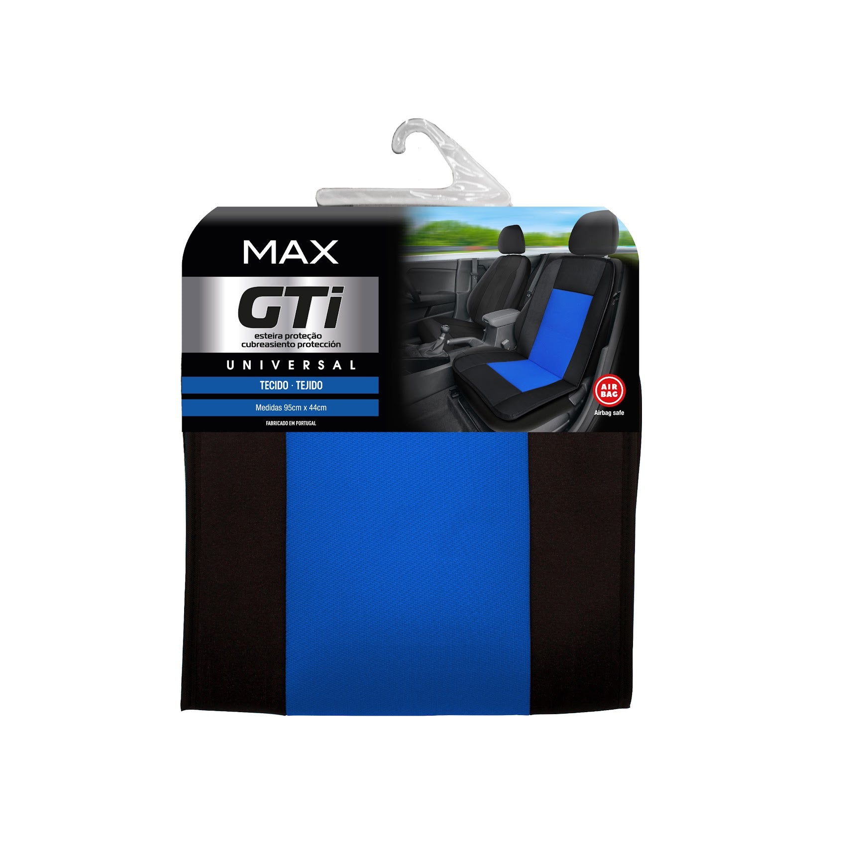 A Max Esteira GTI oferece um design desportivo e moderno com cor azul vibrante, proporcionando estilo e proteção ao seu veículo. 