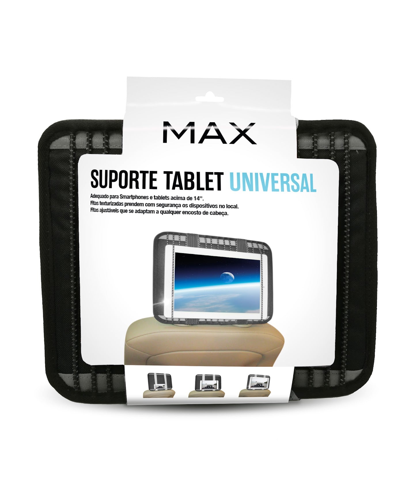 Max Suporte Tablet Universal é compatível com uma variedade de tablets e dispositivos. Fácil de instalar, proporciona uma visualização estável e segura durante a condução.