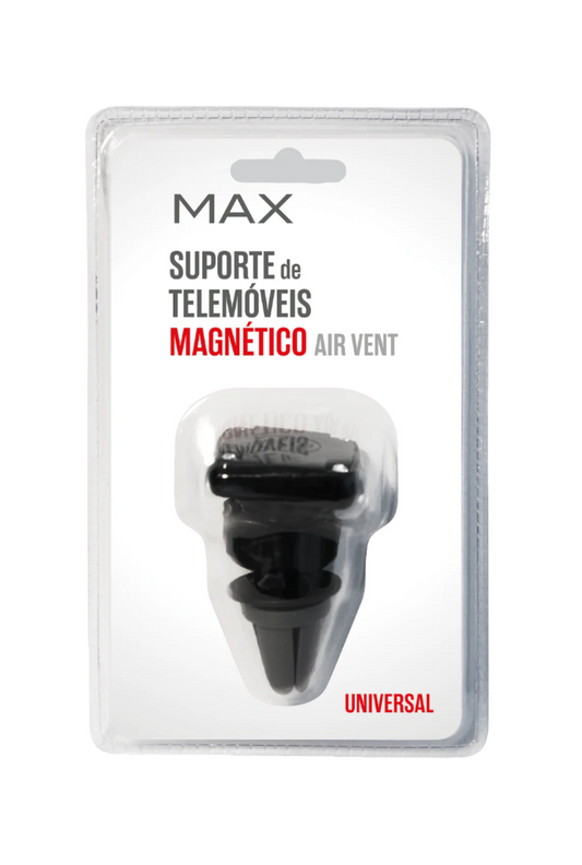 Max Suporte Telemóvel Magnético Air Vent fixa-se nas saídas de ar do carro, mantendo o telemóvel seguro e acessível. Com forte aderência magnética, permite um uso prático e sem obstruir a visão.