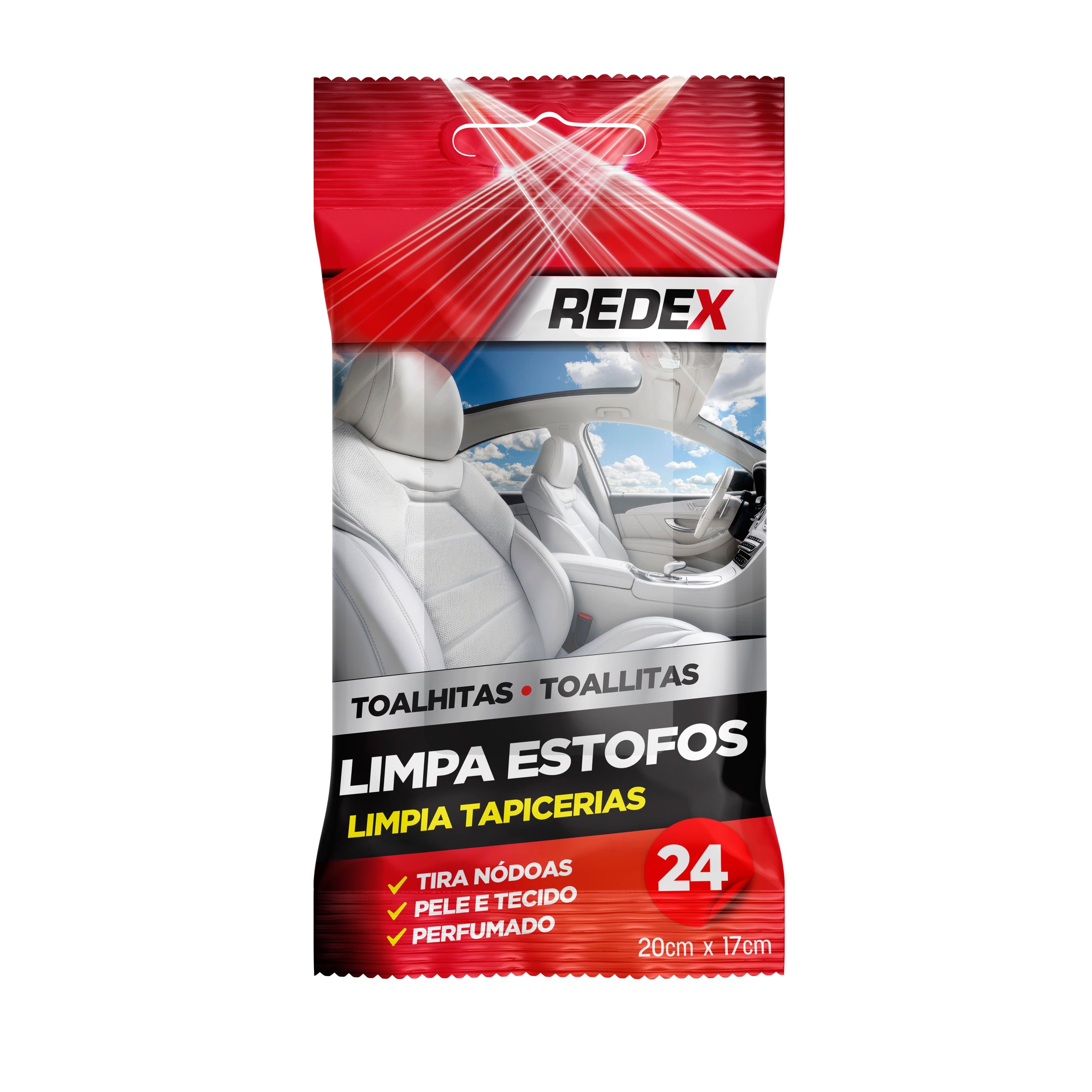REDEX Toalhitas Limpa Estofos — 24 Unidades — limpeza interior automóvel