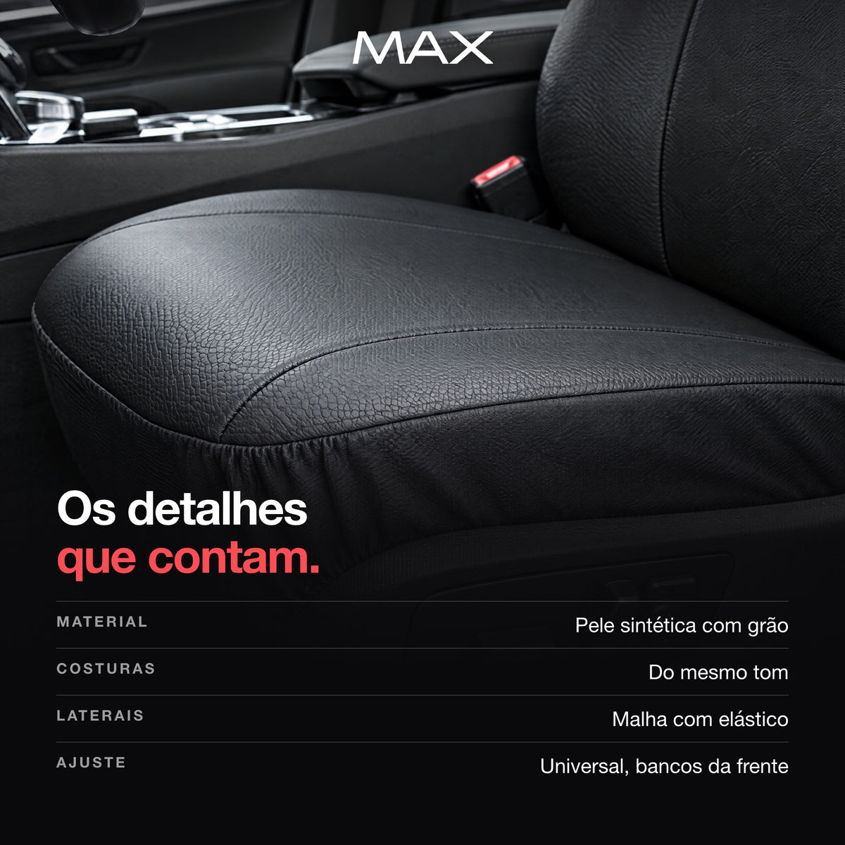 Max Seat Cover Premium Style details: material, stitching, sides and fit