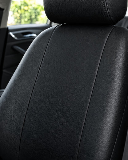 Close-up of the faux leather grain and stitching on the Max Seat Cover Premium Style