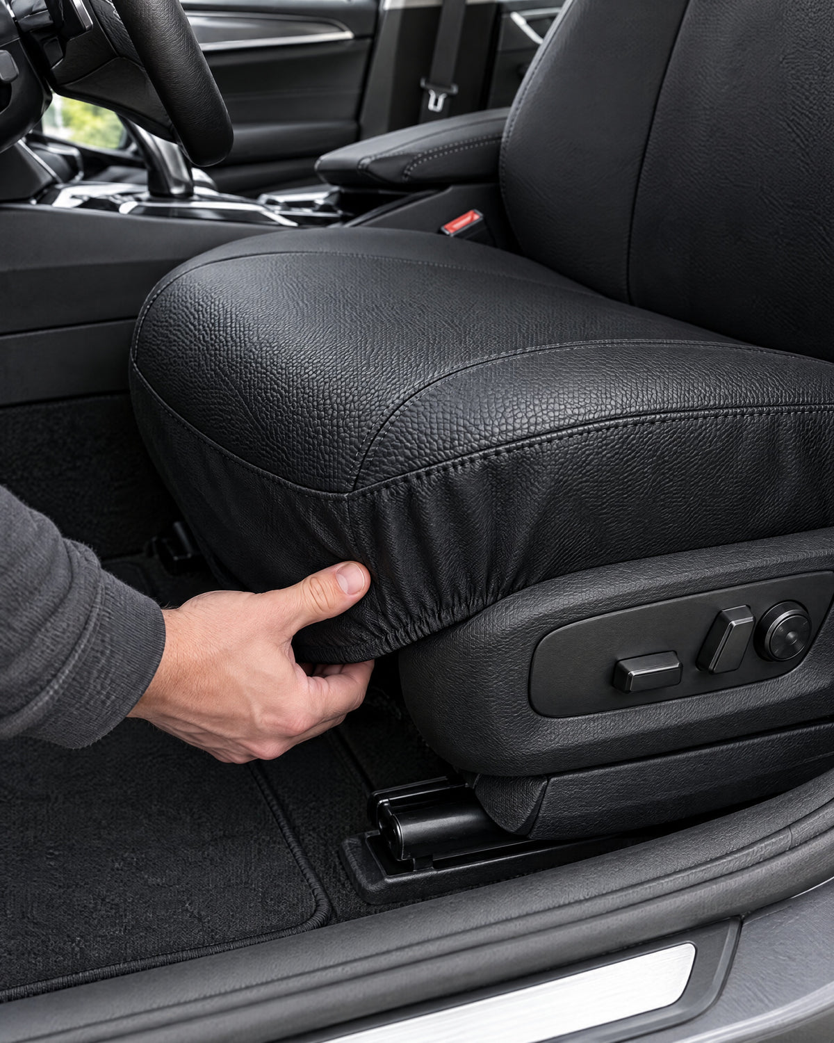 Fitting the Max Seat Cover Premium Style: hook the elastic under the seat