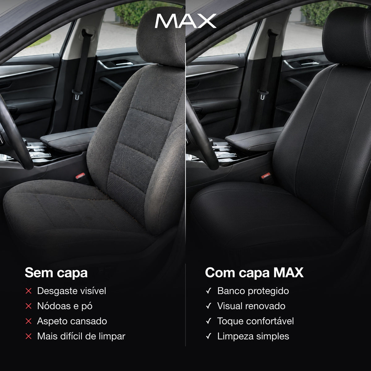 Banco sem capa e banco com a MAX Capa de Banco Premium Style