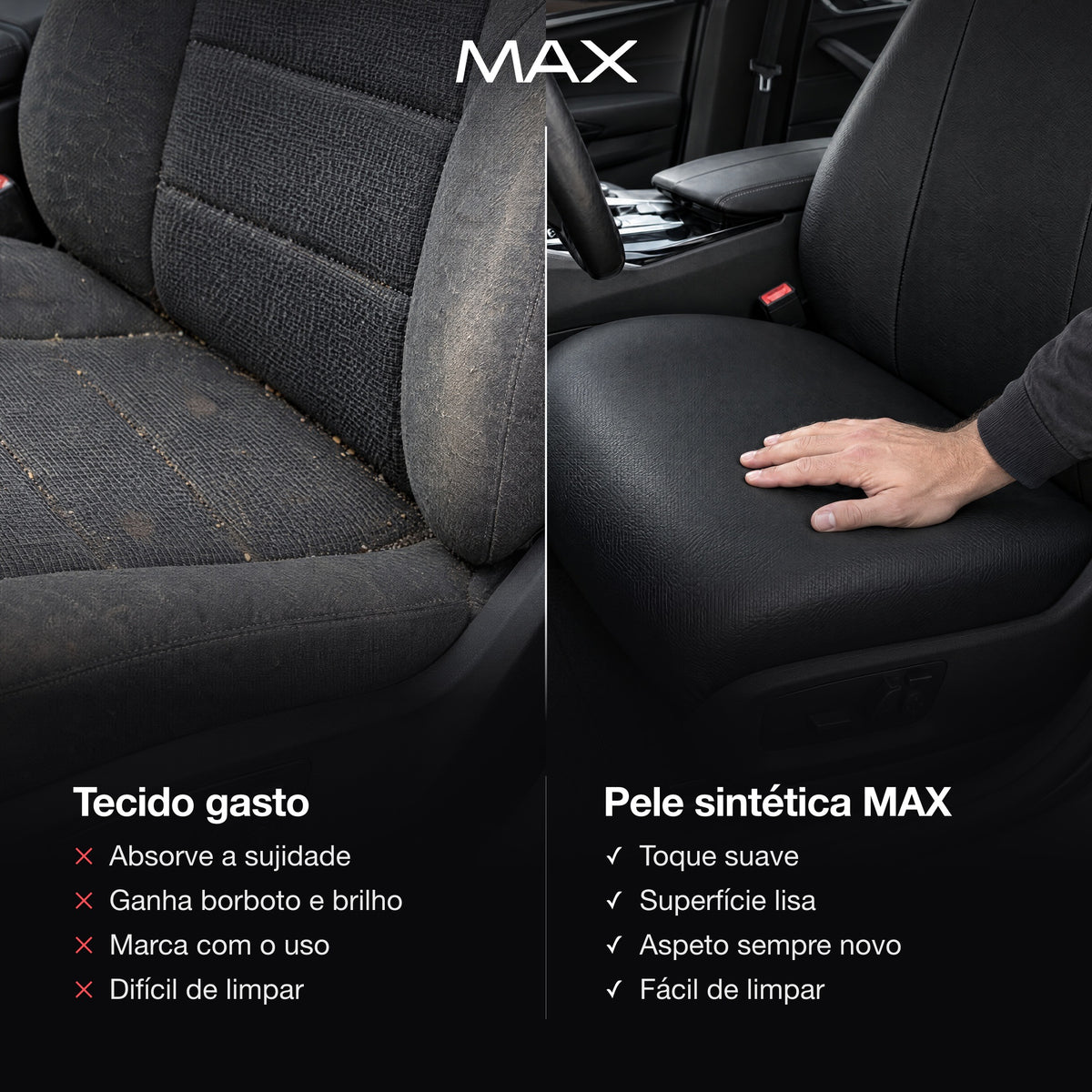 Worn fabric and Max Premium Style faux leather