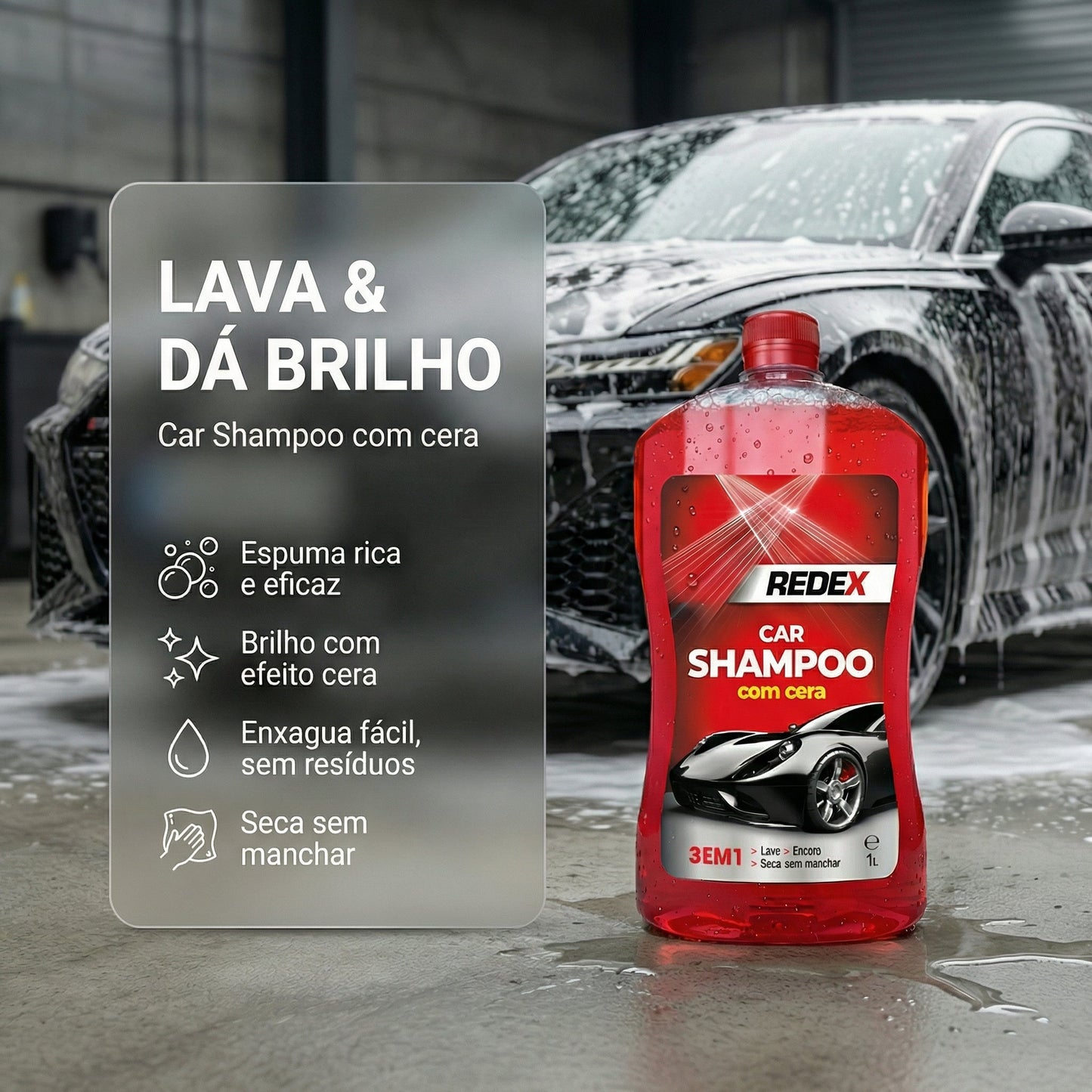 Redex Car Shampoo 1L — foto 3 — limpeza exterior automóvel