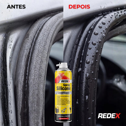 Before and after: dried-out window rubber on the left, restored and repelling water after Redex Silicone Spray 500 ml