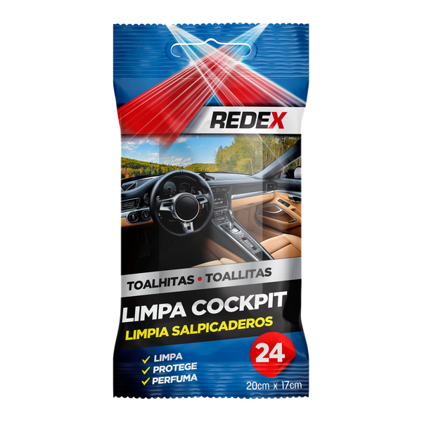 REDEX Toalhitas Limpa Cockpit — 24 Unidades — fundo transparente