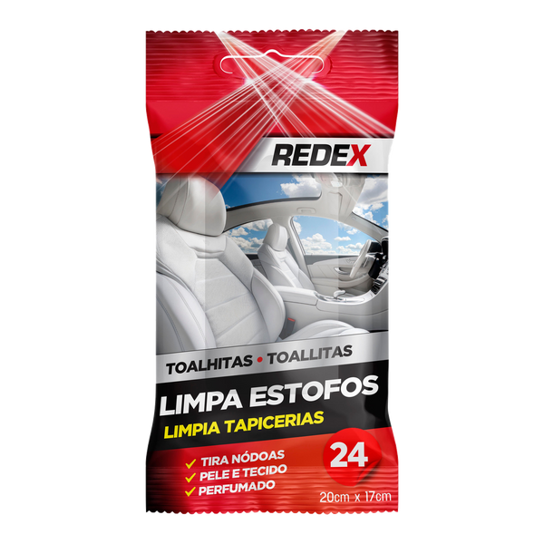 REDEX Toalhitas Limpa Estofos — 24 Unidades — fundo transparente