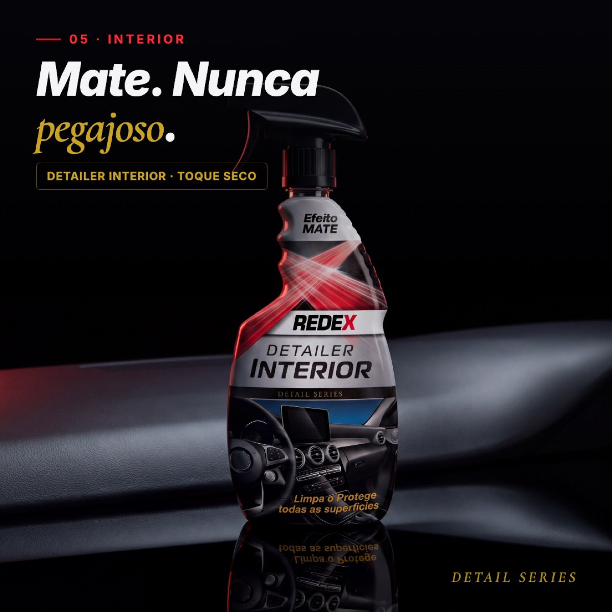 Detailer Interior — mate, nunca pegajoso